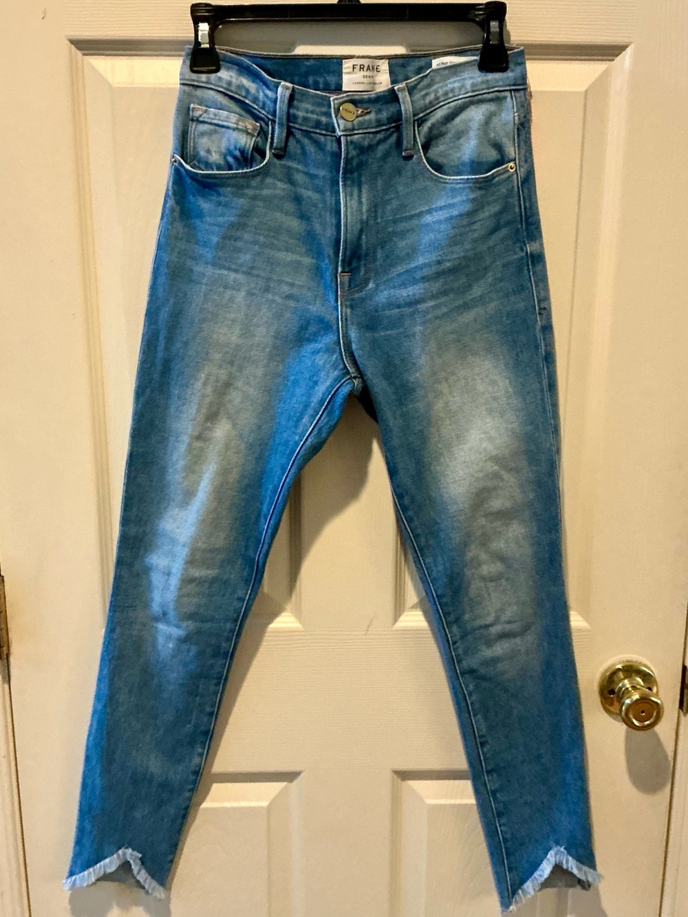 FRAME Boho Frayed V Slit Hem Skinny High Rise Jean Western Edgy  Cowgirl Size 24